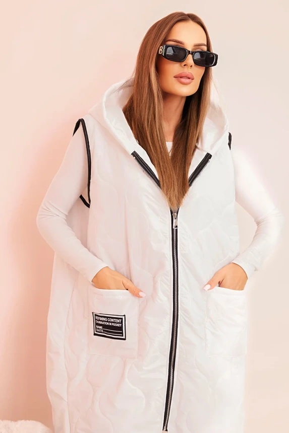 Plus Size women's quilted vest with a hood zipped white