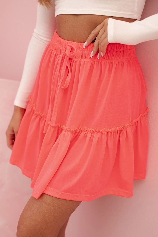 Women's cotton skirt with ruffles and elastic waistband neon pink