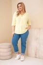 Dámska bavlnená blúzka Plus Size s výstrihom na gombíky žltá