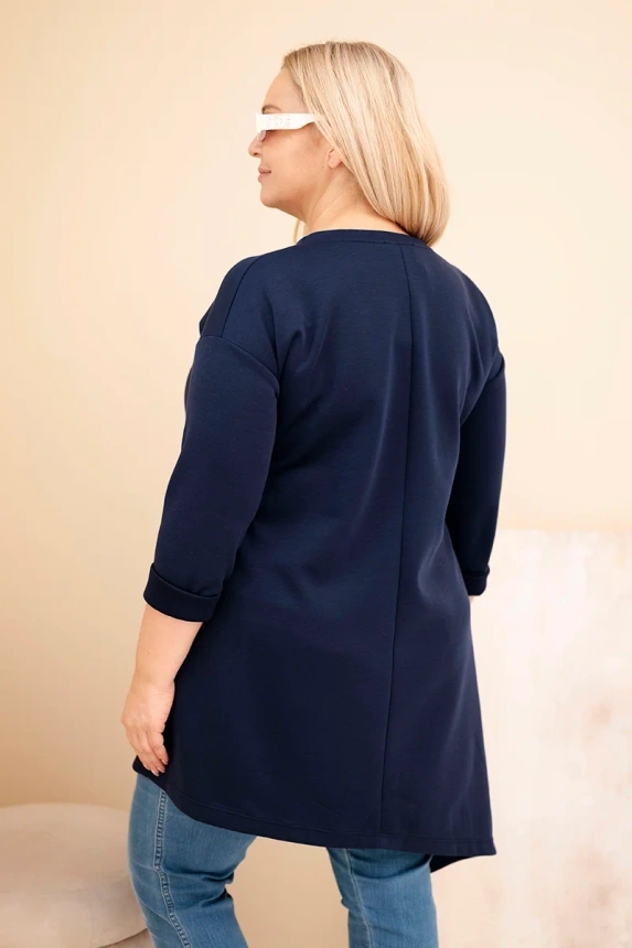 Damenkleid Plus Size aus Viskose mit lockerem Schnitt und langen Ärmeln blau