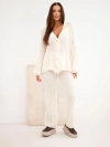 Damen-Strickset mit Cardigan und weiten Hosen ecru
