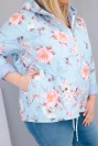 Pavasarinė moteriška puffer striukė Plus Size su gobtuvu ir gėlių raštu mėlyna