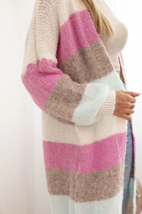 Women's cardigan with wool in colorful stripes ecru