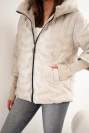 Women's quilted jacket with hood and pockets beige