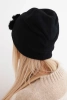 Women's hat with decorative fur flowers elegant black