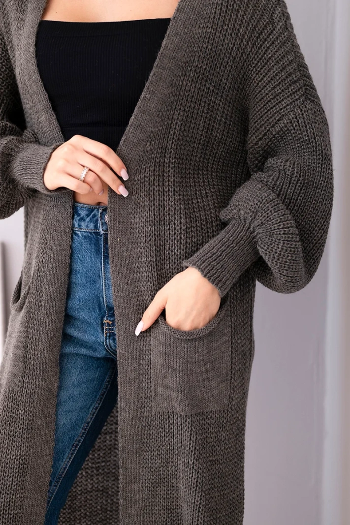 Długi kardigan sweter cappucino