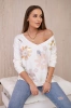 Sweater blouse with colorful flowers powder pink+beige