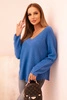Women's sweater with viscose and V-neck dark denim
