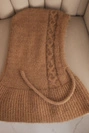Women's hooded cap with ties and braid weave dark camel