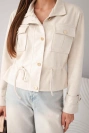 Women's suede jacket with pockets and a waistband beige