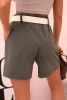 Women's high-waisted shorts with a belt khaki