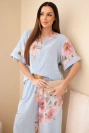 Women's cotton set with short sleeves and wide-leg pants blue