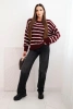 Women's striped loose-fit sweater with wool maroon