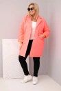 Dámská bunda Plus Size prošívaná s ozdobnými knoflíky a límcem neonově růžová