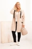 Plus Size women's coat made of faux sheepskin with a hood and pockets beige