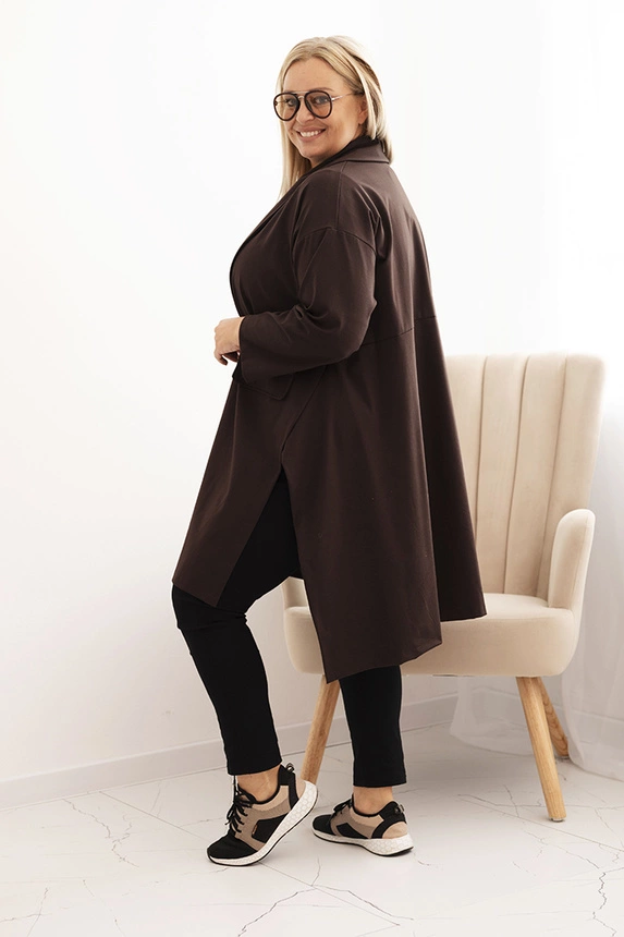 Narzutka damska Plus Size Punto z bawełną zapinana na guzik brązowa