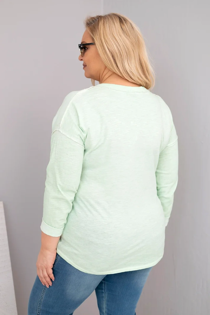 Plus Size women's blouse distressed with the inscription Love You More mint