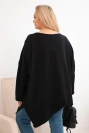 Plus Size women's cotton blouse with an asymmetric hem and V-neck black