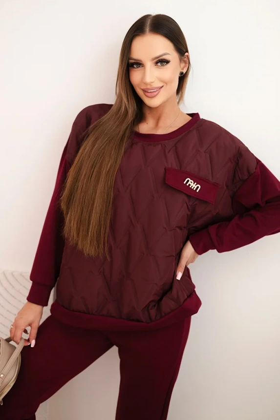 Women's tracksuit set made of viscose with a quilted sweatshirt and pants plum