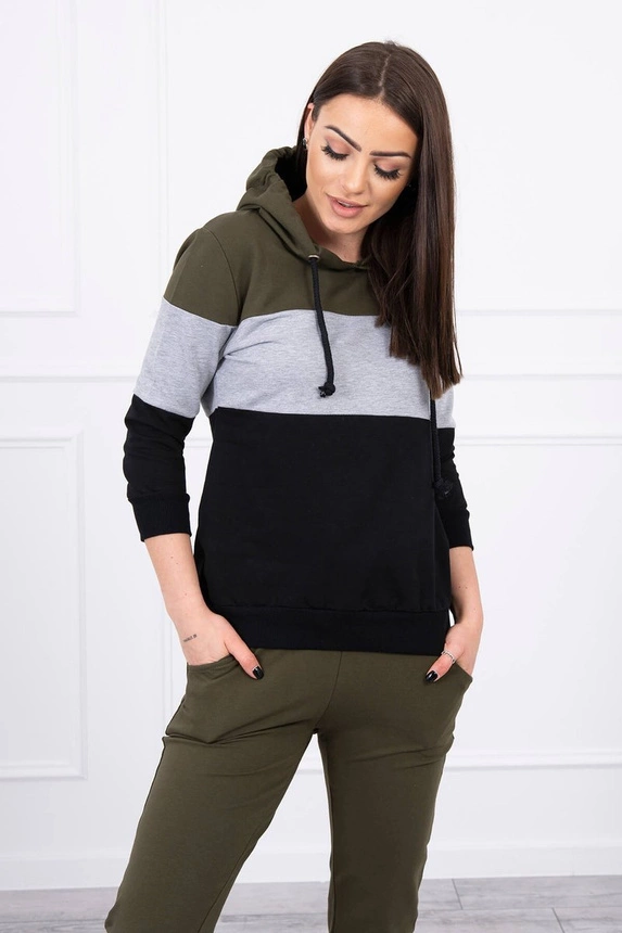 Súprava s farebnými pruhmi khaki+šedá