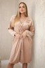 Velour dress with V-neck dark beige