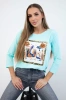 Blouse with graphics 3D and decorative pom pom mint