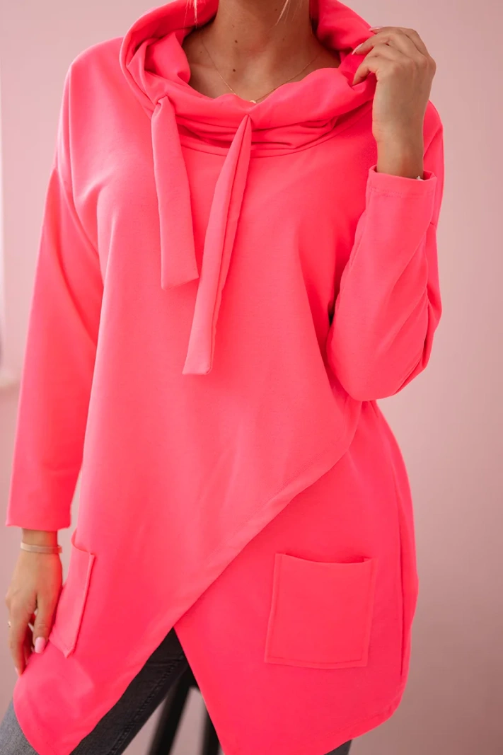 Übergroße Tunika mit Umschlag vorne rosa neon