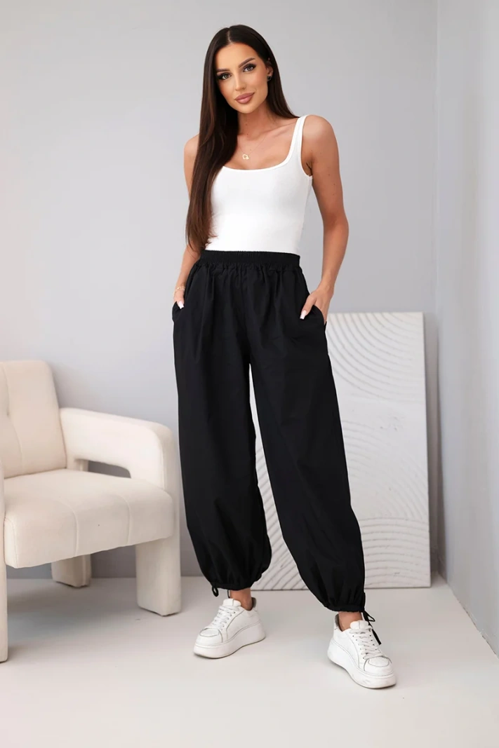Damen-Baumwollhose mit Gummibund und Bindung unten schwarz