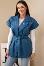 Damen Steppweste mit Gürtel und breitem Kragen dunkeljeansfarben