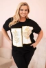 Dámská bavlněná halenka Plus Size s kamínky černá + camel