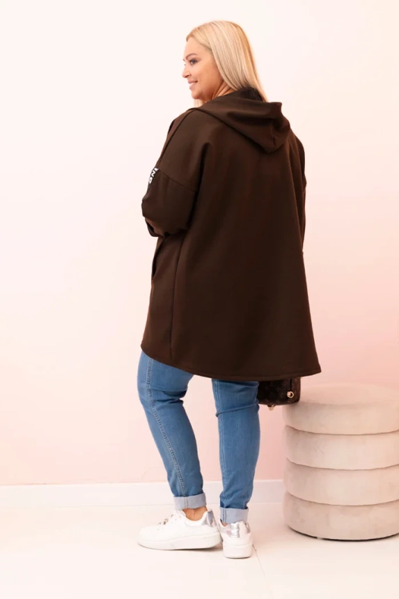 Bluza damska Plus Size z wiskozą rozpinana z kapturem brązowa
