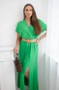 Long dress with a decorative belt light green