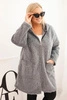 Damen Plus Size Mantel aus Viskose mit Reißverschluss und Kapuze grau