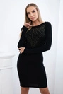 Knitted dress with a gold zirconia motif black