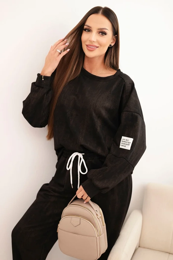 Women's oversized tracksuit set made of viscose with a washed effect black