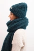 Women's set hat and scarf ribbed with decoration sea green