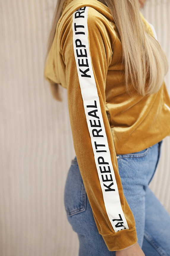 Velúrová mikina s kapucňou horčica