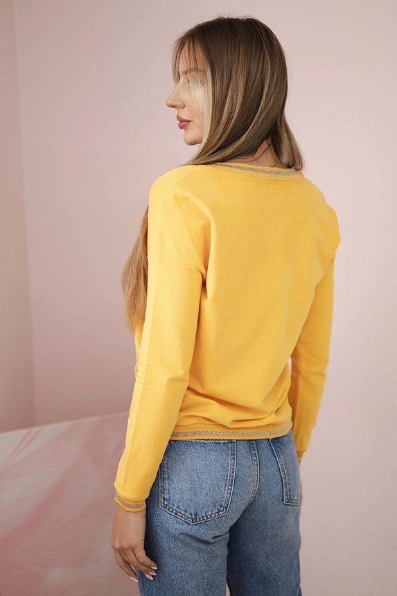 Women's sweatshirt with a sequin inscription mustard
