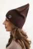 Women's ribbed cap with decorative button made with a blend of viscose and modal brown