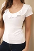 Women's ribbed blouse with a ruffle at the neckline white