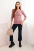 Women's ribbed blouse with 3/4 sleeves and decorative patch dark pink