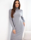 Damen Strickkleid aus Viskose mit Rollkragen und langen Ärmeln grau