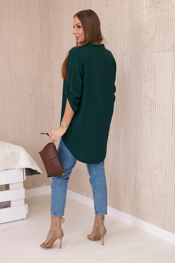 Blouse with a longer back dark green