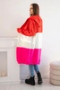 Striped hooded cardigan sweater red+ecru+pink neon