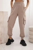 Women's cotton cargo pants with pockets and chain beige