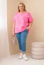 Damen-Baumwollbluse Plus-Size mit bestickten Blumen rosa