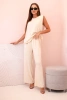 Damen-Set aus Viskose ohne Ärmel und mit geraden Hosen hellbeige