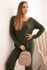 Damen Strickset mit weitem Bein und langen Ärmeln khaki