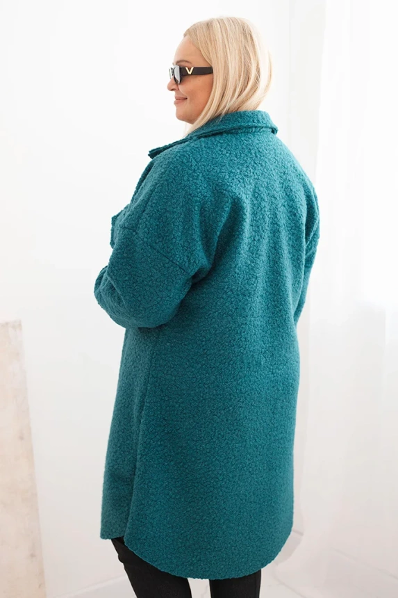 Damenmantel Plus Size aus Wolle mit Knöpfen, Taschen und Kragen, meergrün