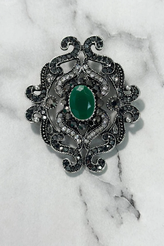 Brooch XZ459-107 silver + green